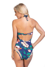 Load image into Gallery viewer, NAVY FLORAL MESH INSERTS ONE PIECE SWIMSUIT
