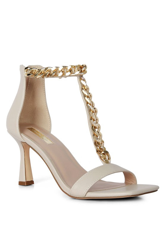 T Strap Chain Detail Sandals