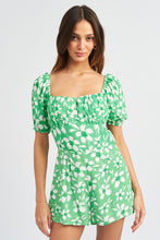 Load image into Gallery viewer, BUBBLE SLEEVE FLORAL ROMPER WITH CUT OUT
