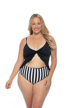 Lataa kuva Galleria-katseluun, BLACK AND STRIPED CUTOUT ONE PIECE SWIMSUIT
