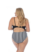 Lataa kuva Galleria-katseluun, BLACK AND STRIPED CUTOUT ONE PIECE SWIMSUIT
