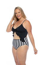 Lataa kuva Galleria-katseluun, BLACK AND STRIPED CUTOUT ONE PIECE SWIMSUIT
