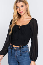 Indlæs billede til gallerivisning Long Sleeve Front Tied Ruched Detail Woven Top
